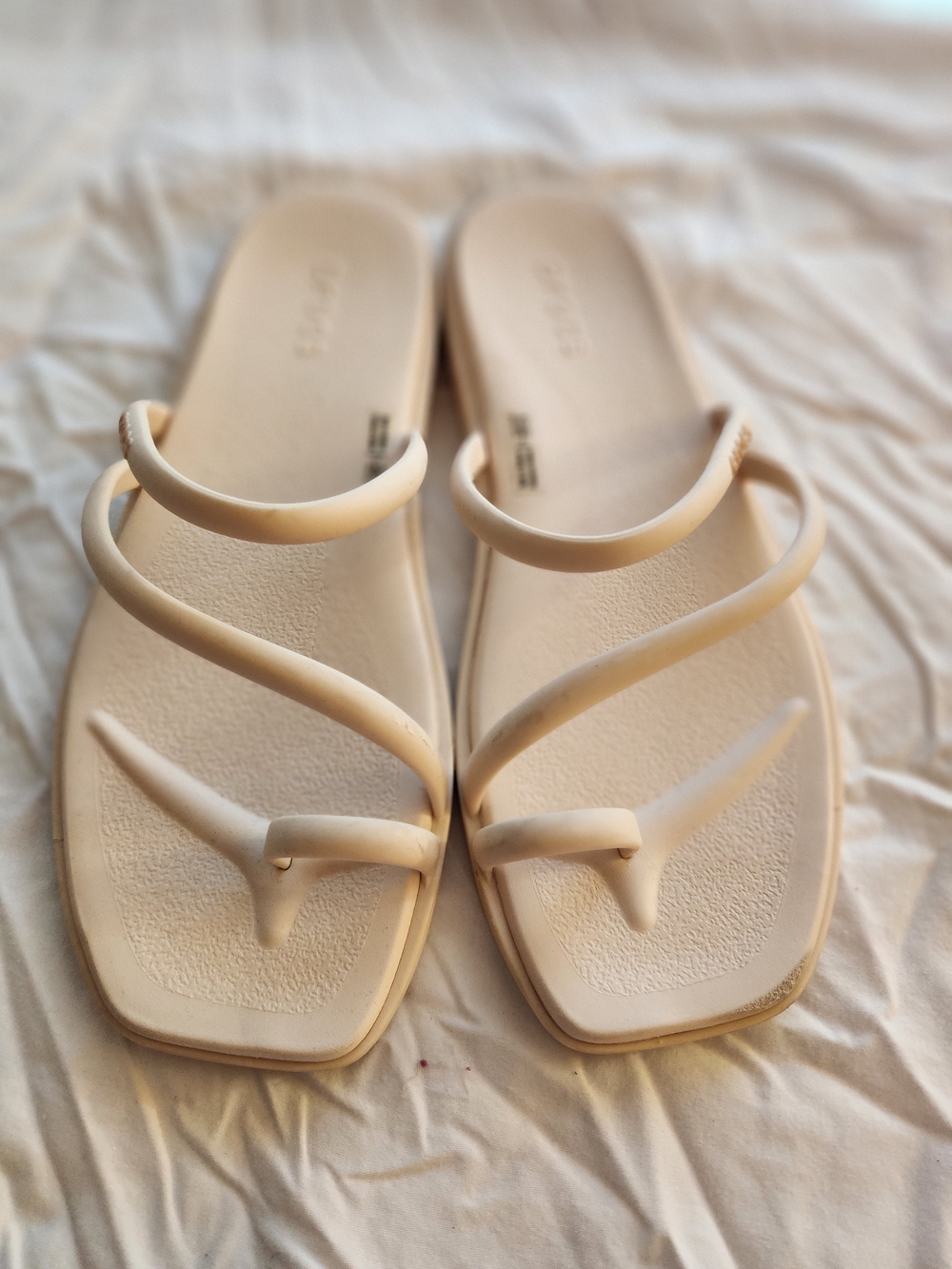 Crocs Miami Toe Loop Cream Strappy Sandals